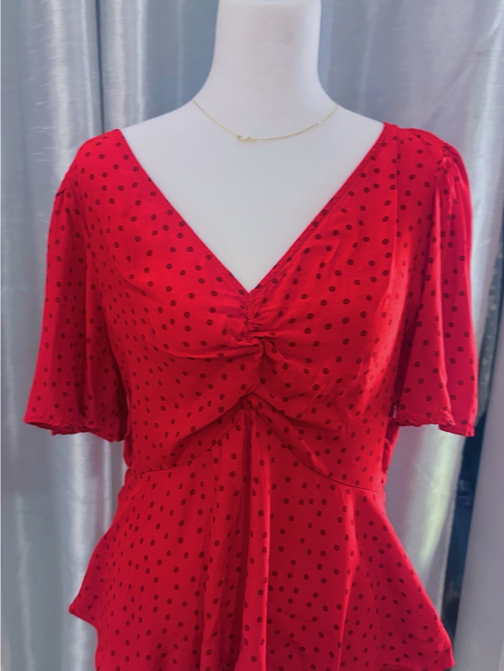 a new day Red Polka Dot Midi Dress with V-Neck